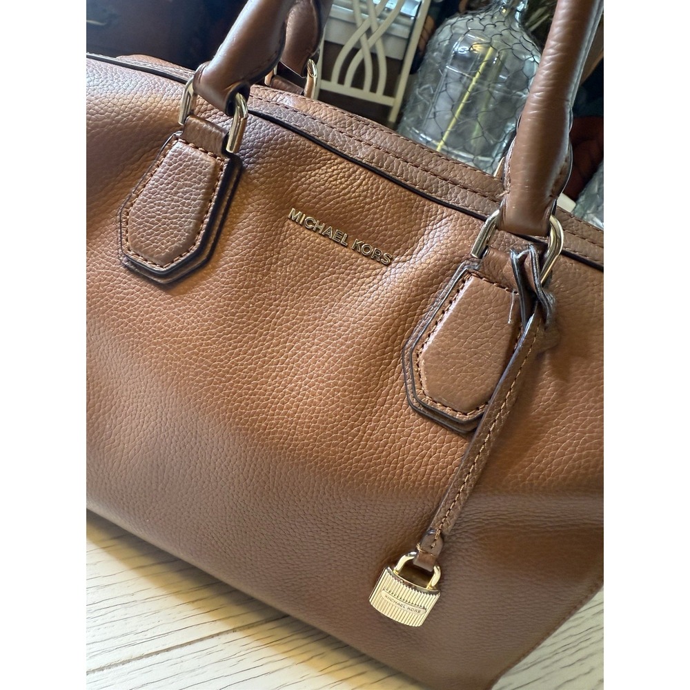 Michael Michael Kors Mercer Pebbled Brown Leather Double Handle Satchel Handbag‎ - Picture 2 of 16